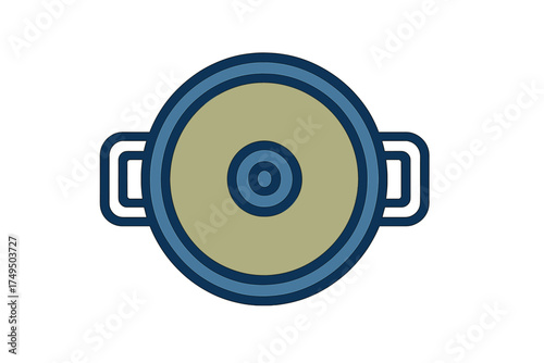 Simple cooking pot with handles viewed from above in modern graphic style