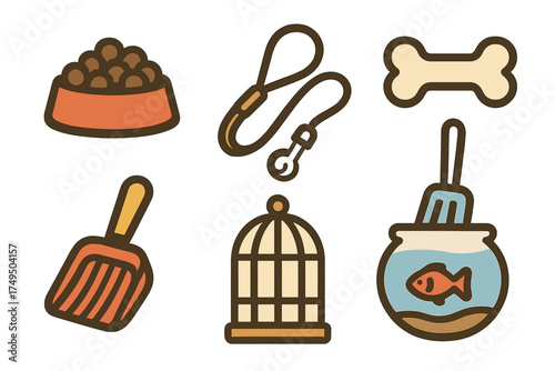 Variety of essential supplies and accessories for domestic household pets