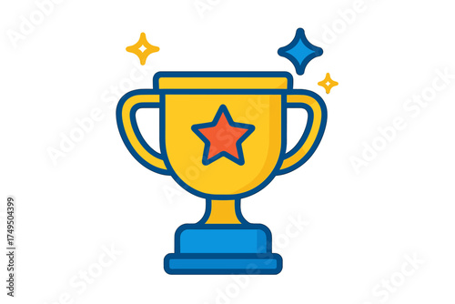 Shiny gold trophy cup with a red star symbolizing success and achievement