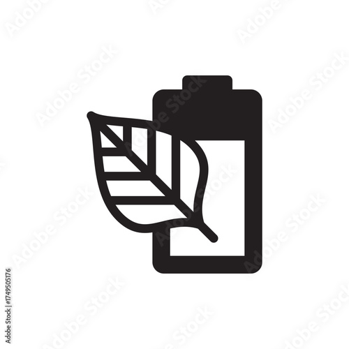 Battery with Leaf Green Power Storage Glyph Icon