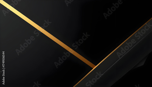  Matte black luxury background with shining gold diagonal panels and soft elegant shadows. Sophisticated abstract 3D style.