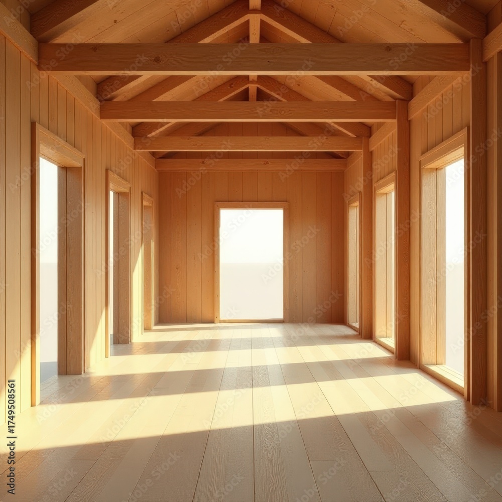 Fototapeta premium Wooden Room Frame with Bright Sunlight