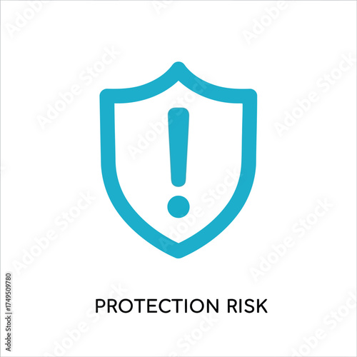 Vector illustration of protection risk concept with shield and exclamation mark symbol of security, warning, and danger in a simple and modern design