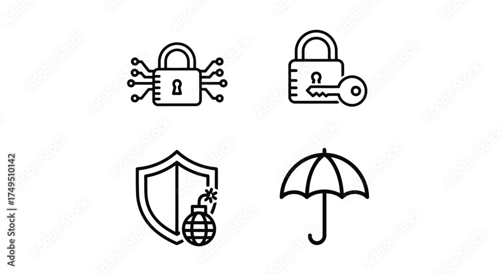 Fototapeta premium Vector illustration of collection of security icons representing data protection, cybersecurity, and safety measures