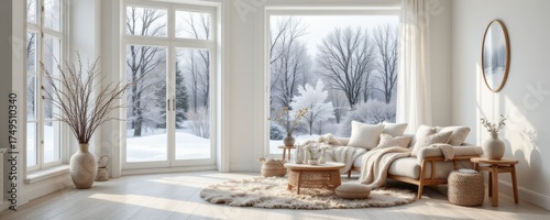 Winter Interior with Snowy Landscape