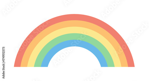 A simple and colorful arched rainbow with six bands of color isolated on a white background.