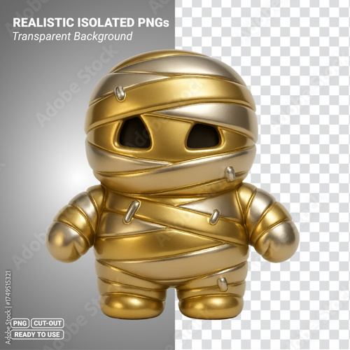 Gold And Silver Mummy Character 3D Icon Transparent PNG file ready to be used.