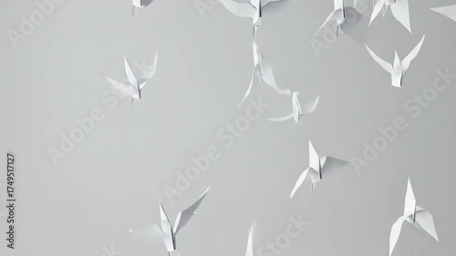 A clean and symbolic animation where book pages turn into flying birds, representing imagination taking flight and stories coming to life. Minimalist and elegant design.
