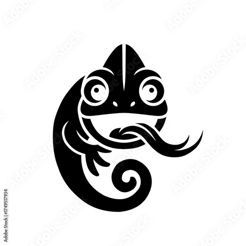 Chameleon Silhouette Vector Illustration with Tongue Out Design