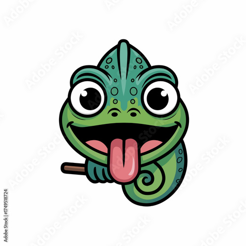 Cute Cartoon Chameleon Illustration with Big Eyes and Funny Tongue
