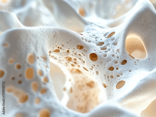 This is a close up view of spongy bone tissue structure with small holes.