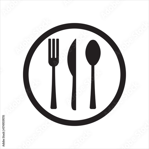 Fork, knife, spoon and plate icon