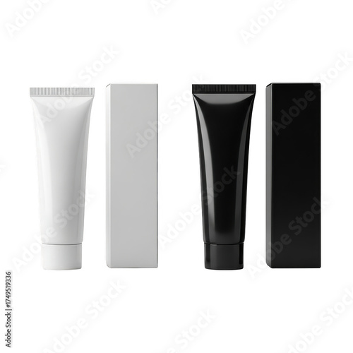 White and black cosmetic tubes with boxes ,skincare png