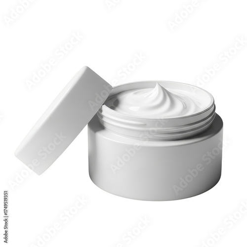 White cream in an open jar with lid , cosmetic cream png