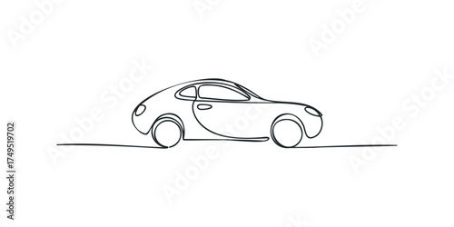 Minimalist single line drawing of a sports coupe automobile