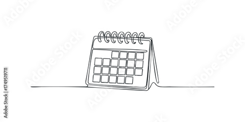 Desk calendar with spiral binding and grid dates