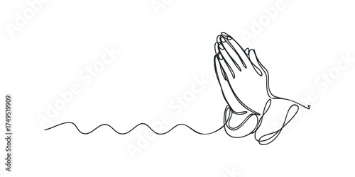 Line art of praying hands on white background