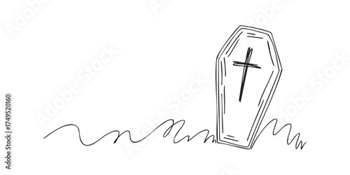 Simple line drawing of a coffin with a cross