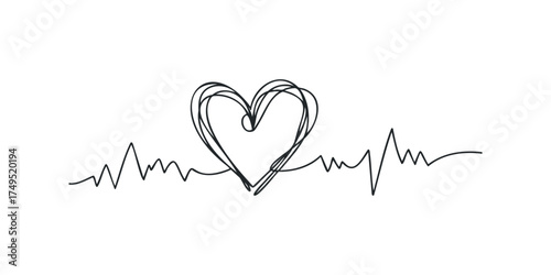 Line art heart with heartbeat graph