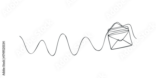 Hand drawn envelope with wavy line communication