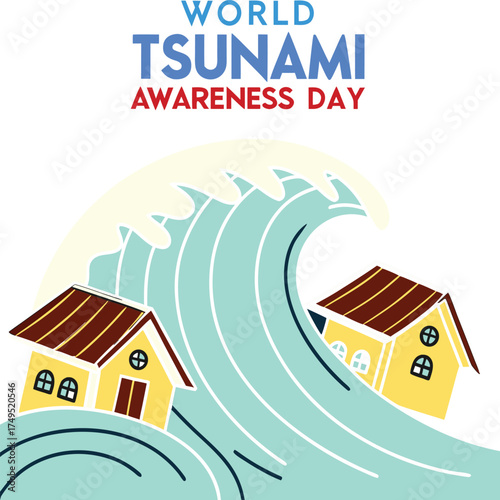 Houses Submerged Under Tsunami Wave
