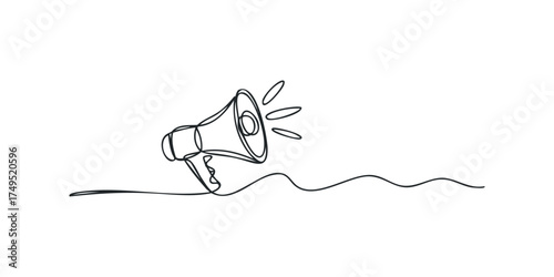 Hand drawn line art of a megaphone with sound waves emanating