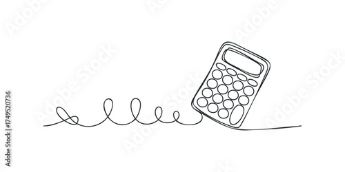 Minimalist line drawing of a calculator with a coiled cord
