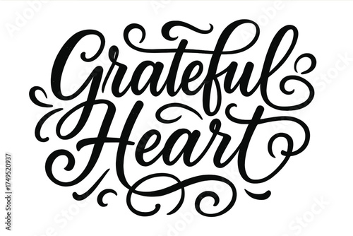 Grateful Heart Artistry. Grateful Heart. Elegant modern calligraphy lettering with bold and saturated thick