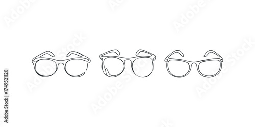 Three pairs of black-rimmed spectacles drawn in a simple line art style