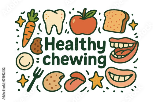 Healthy Chewing Doodle. Healthy chewing. Hand-drawn doodle illustration of Healthy chewing. teeth, molar, jaw,
