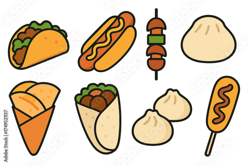 Collection of delicious quick service meals and global takeaway snacks