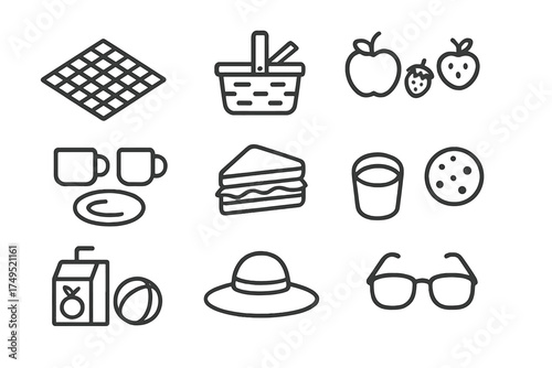 Outdoor Family Icons. Family portraits in natural settings (outdoor family shoots). Line outline icon set of