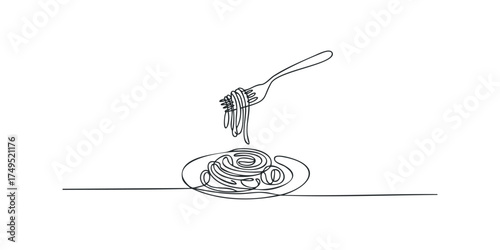 Minimalist line drawing of pasta on a fork