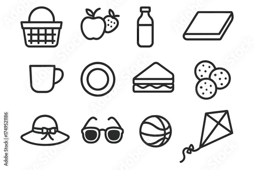 Outdoor Family Icons. Family portraits in natural settings (outdoor family shoots). Line outline icon set of