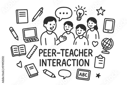 Peer-Teacher Interaction Doodle. Peer-teacher interaction. Hand-drawn doodle illustration of Peer-teacher