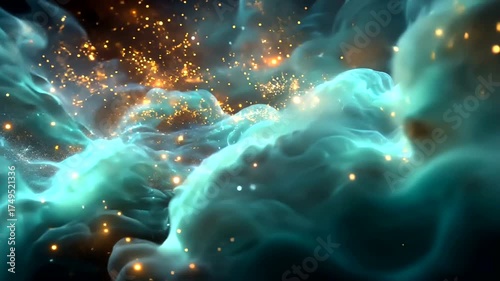 Cosmic Clouds with Glowing Stars in a Nebula Background Design