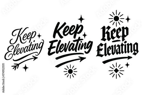 Keep Elevating Designs. Keep Elevating. Create a calligraphy lettering illustration of the phrase: Keep