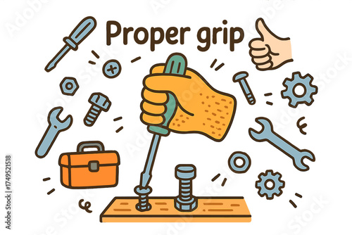 Proper Grip Doodle. Proper grip. Hand-drawn doodle illustration of Proper grip. screwdriver, hand, thumb,