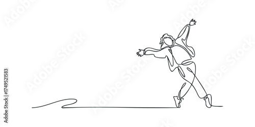 Single line drawing of a person throwing a ball or object