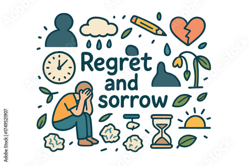 Regretful Reflections Illustration. Regret and sorrow. Hand-drawn doodle illustration of Regret and sorrow.