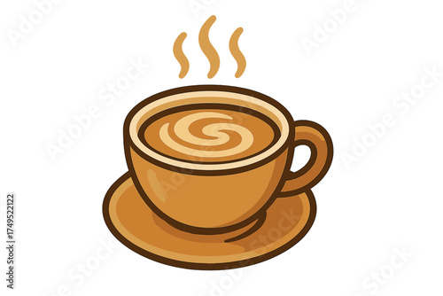 Warm beverage in a ceramic mug with steam rising from the hot liquid on a saucer