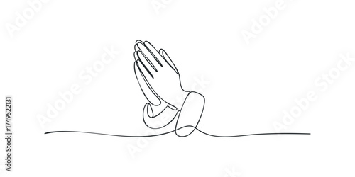 Hands praying one line drawing