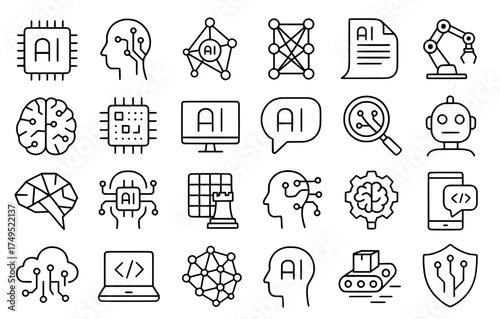 Vector outline, icon pack, icon sheet, Artificial Intelligence theme