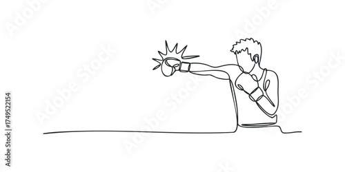 Continuous line drawing of a boxer throwing a punch