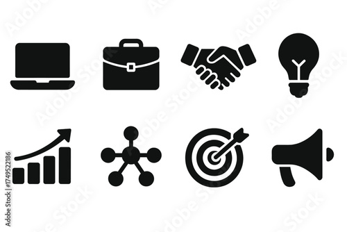 Professional Development Icons. Professional Development. Filled icon set of Professional Development: laptop,
