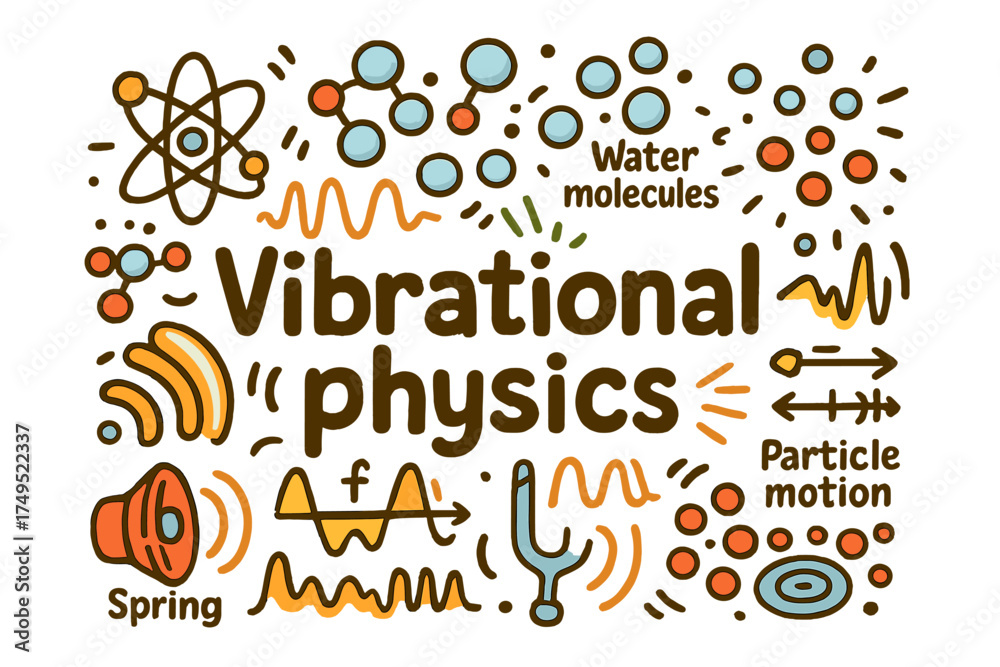 Naklejka premium Vibrational Physics Doodle. Vibrational physics. Hand-drawn doodle illustration of Vibrational physics.