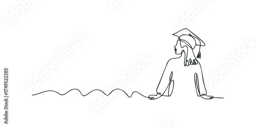 Single line drawing of a graduate wearing cap and gown