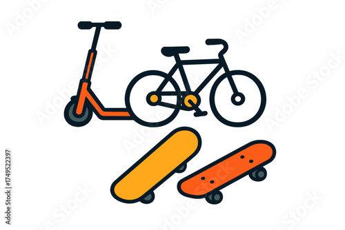 Urban mobility devices including kick scooter, bicycle, and skateboards for commuting