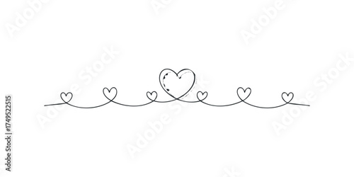 Single line continuous drawing of multiple hearts