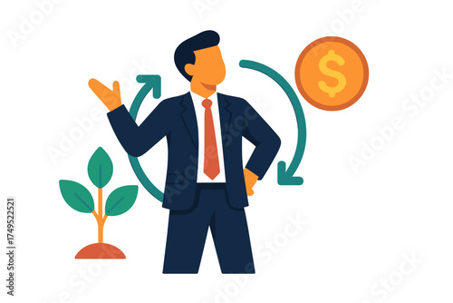 Business professional overseeing the financial cycle of investment, growth, and sustainable development